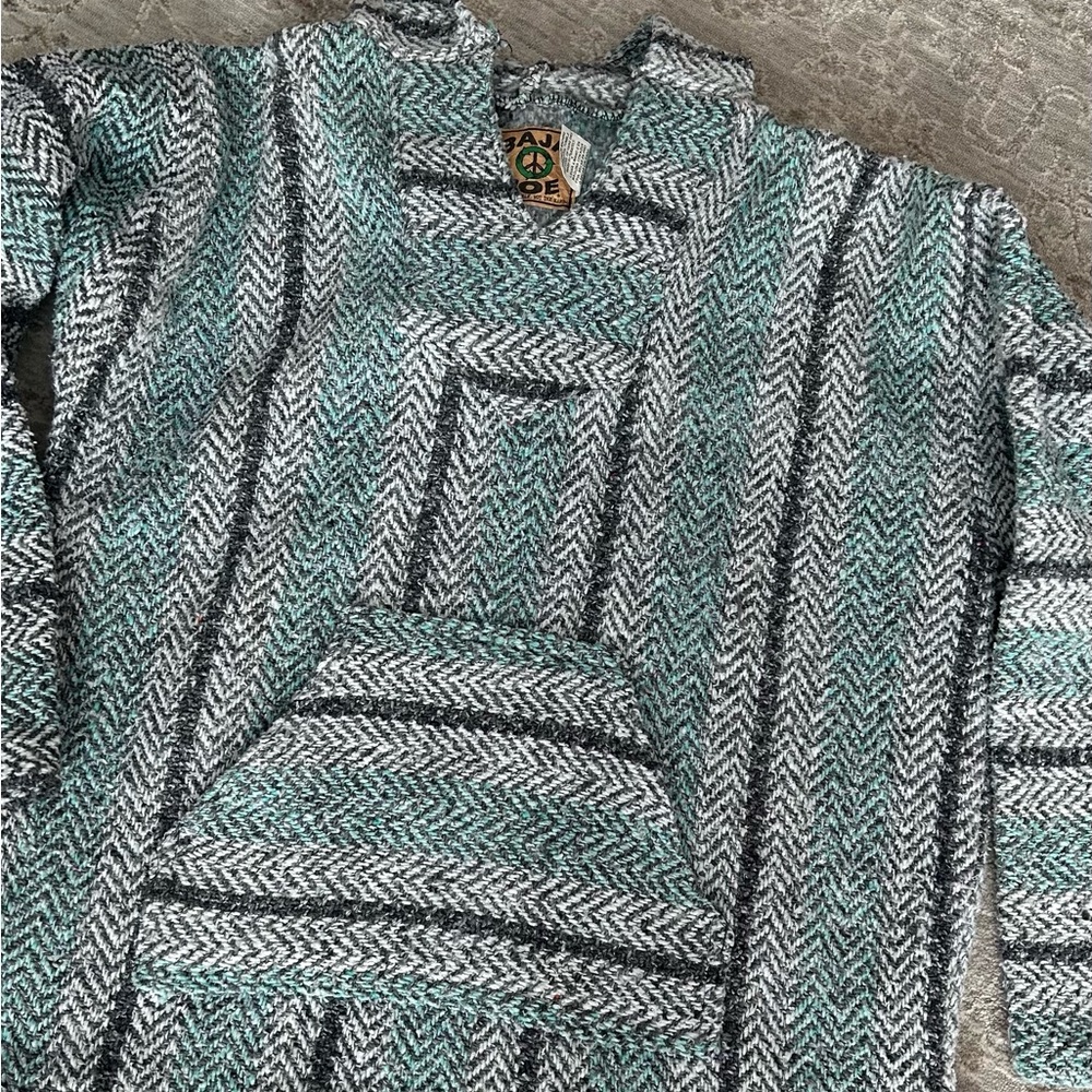 Baha Joe Woven XXL Polyester Cotton  Hoodie Pullover Aqua Gray Kangaroo Pocket